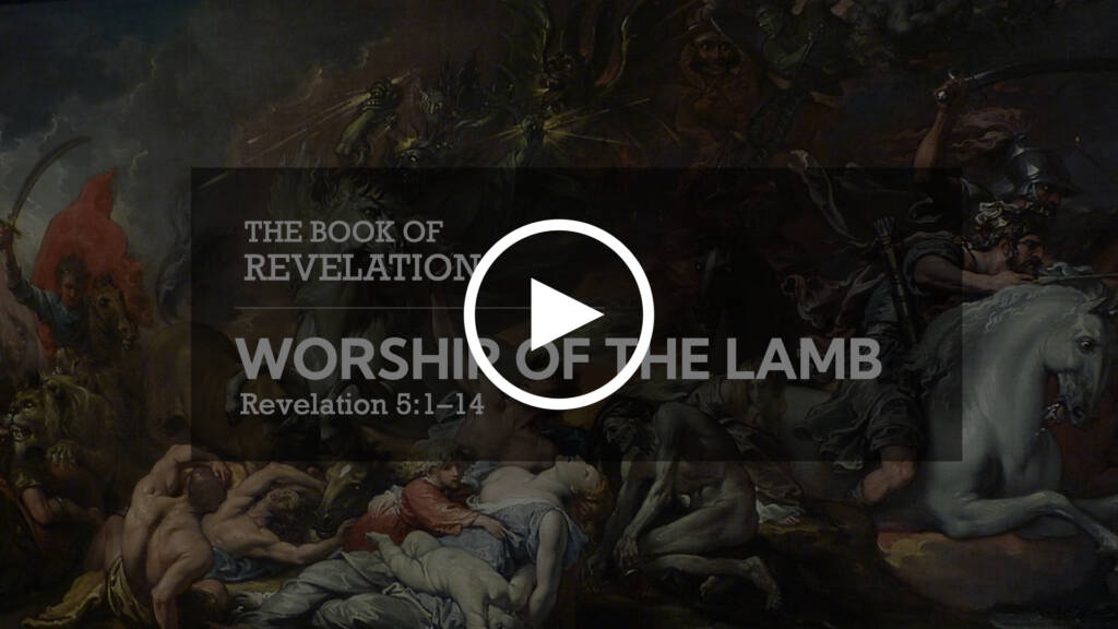 Painting depicting the worship of the lamb.