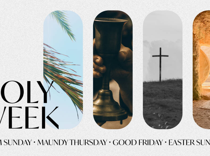 Holy Week collage with religious symbols.