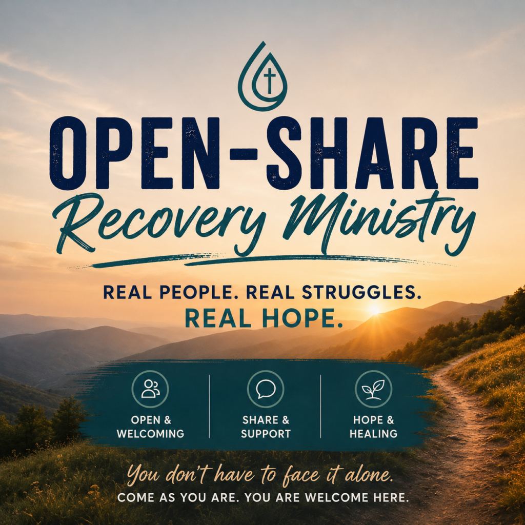 Open-Share Recovery Ministry logo over sunrise
