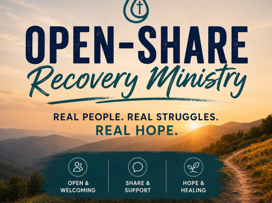 Open-Share Recovery Ministry logo over sunrise