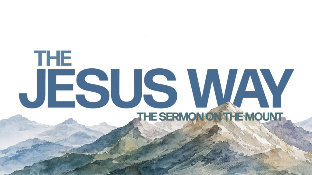 "Watercolor mountains with text about Jesus."