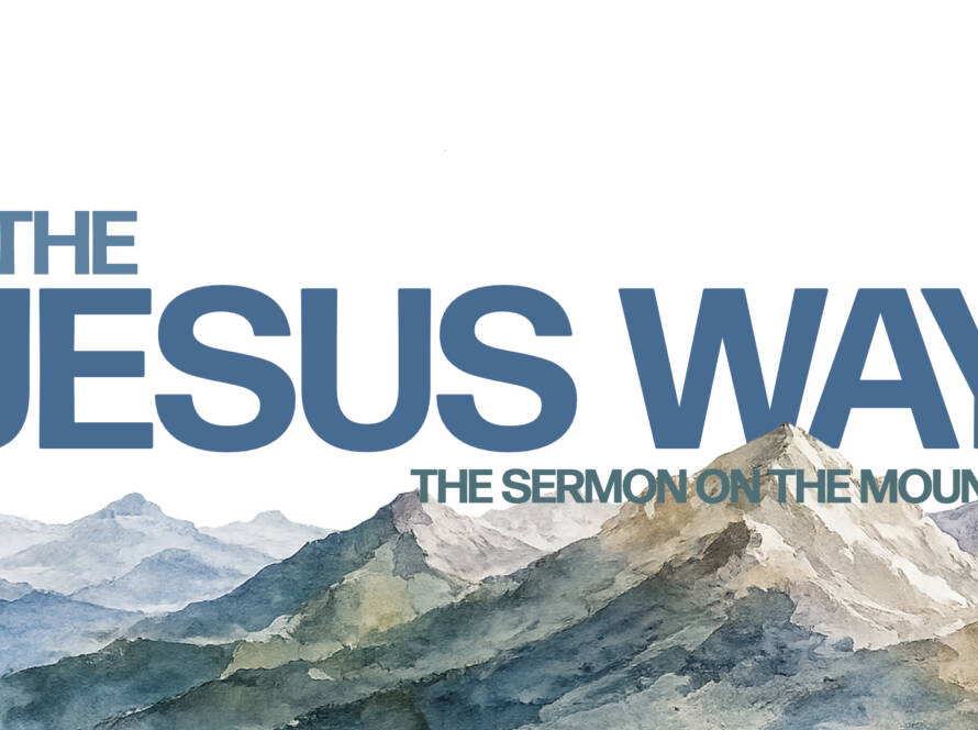 "Watercolor mountains with text about Jesus."