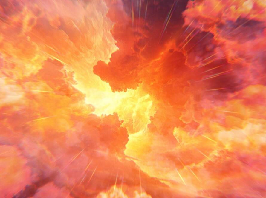 Fiery orange and yellow cloud explosion