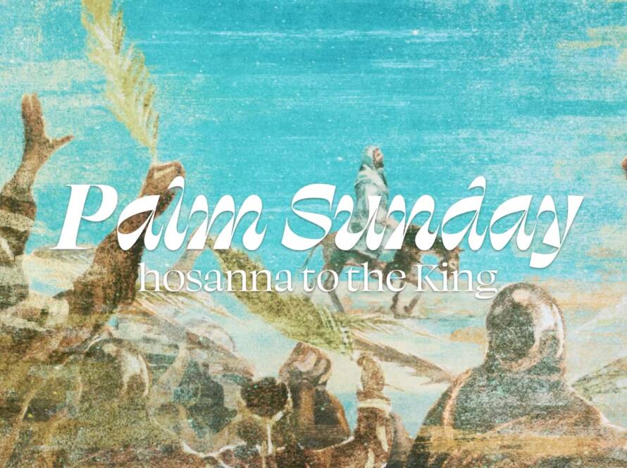 Palm Sunday crowd waving palm branches